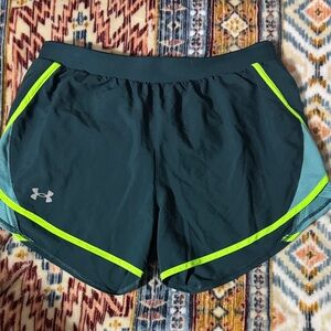 Under Armour Women's Teal and Neon Yellow Athletic Shorts